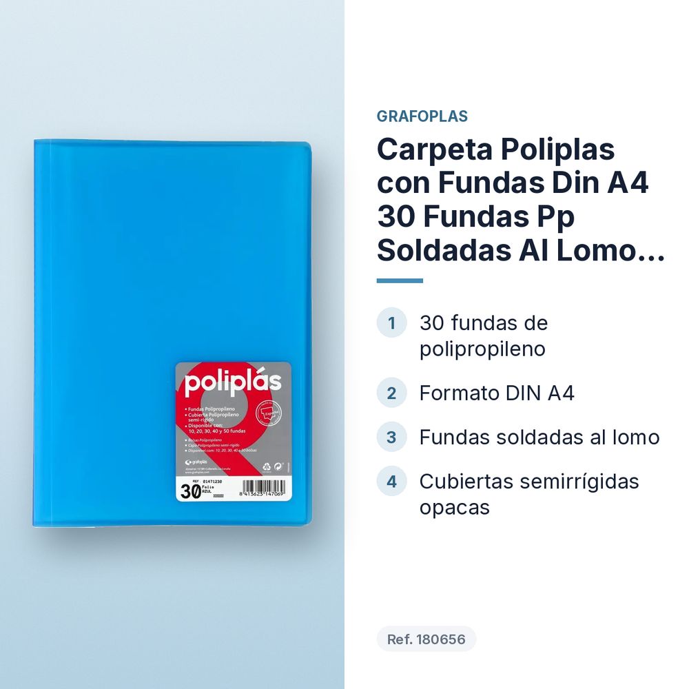 CARPETA POLIPLAS CON FUNDAS DIN A4 30 FUNDAS PP SOLDADAS AL LOMO AZUL - características principales