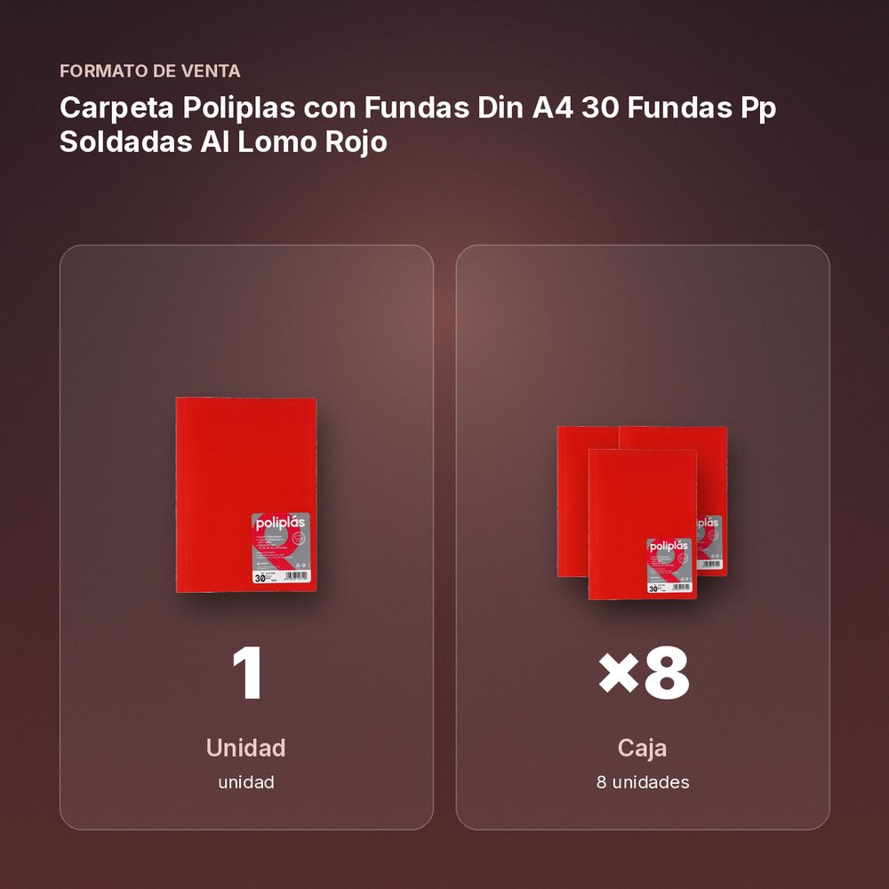 CARPETA POLIPLAS CON FUNDAS DIN A4 30 FUNDAS PP SOLDADAS AL LOMO ROJO - formato de venta: caja de 8