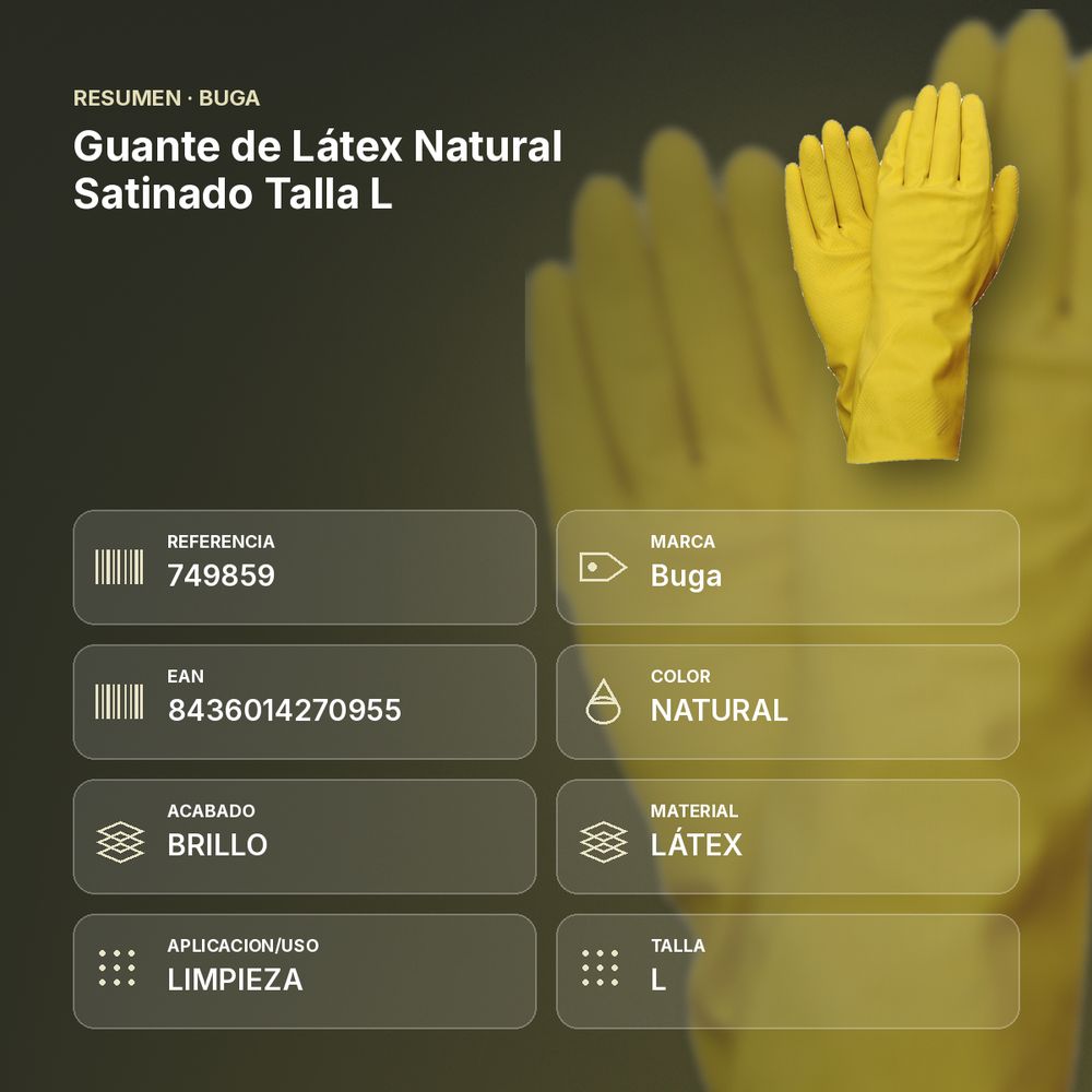 GUANTE DE LÁTEX NATURAL SATINADO TALLA L - resumen de atributos
