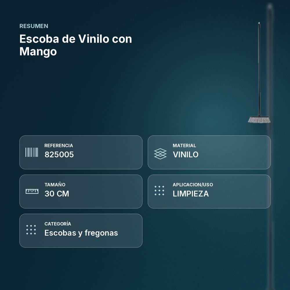 ESCOBA DE VINILO CON MANGO - resumen de atributos
