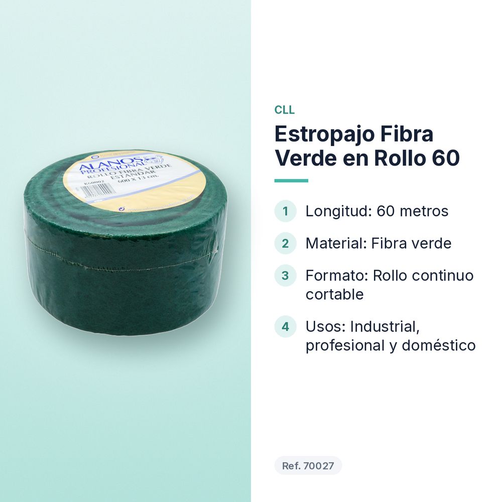 ESTROPAJO FIBRA VERDE EN ROLLO 60  - características principales