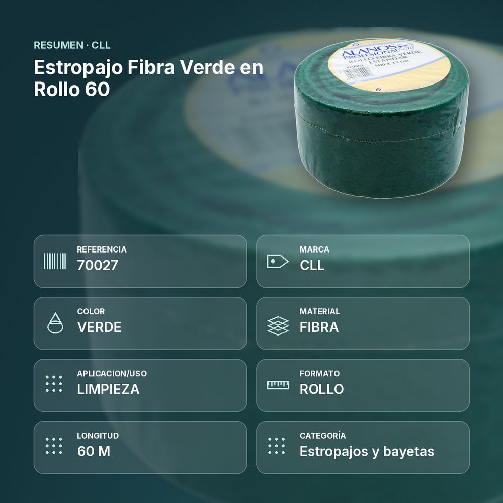 ESTROPAJO FIBRA VERDE EN ROLLO 60  - resumen de atributos