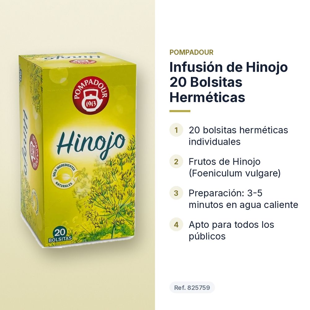INFUSIÓN DE HINOJO 20 BOLSITAS HERMÉTICAS - características principales