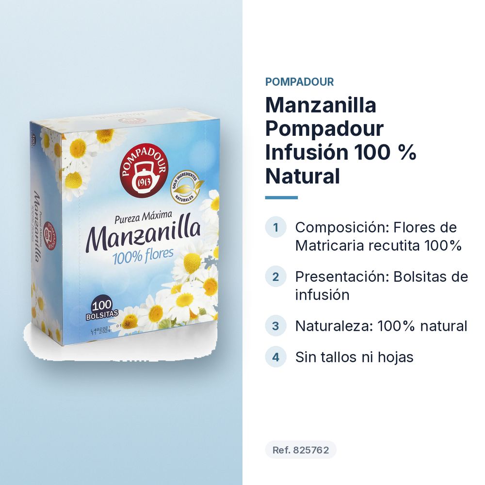 MANZANILLA POMPADOUR INFUSIÓN 100 % NATURAL  - características principales