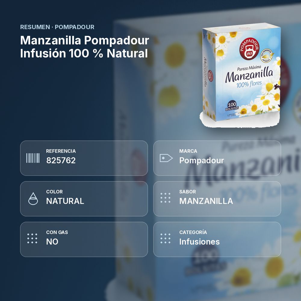 MANZANILLA POMPADOUR INFUSIÓN 100 % NATURAL  - resumen de atributos