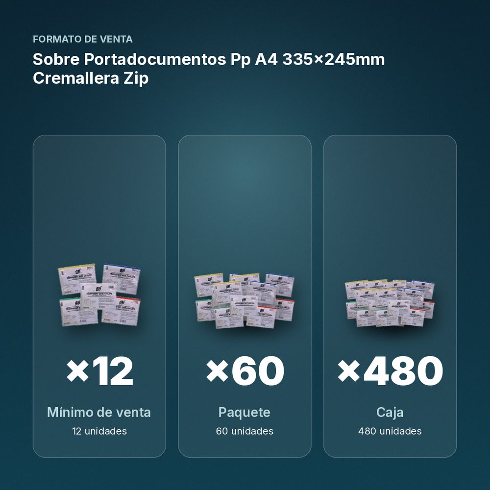 SOBRE PORTADOCUMENTOS PP A4 335×245MM CREMALLERA ZIP - formato de venta: paquete de 60, caja de 480