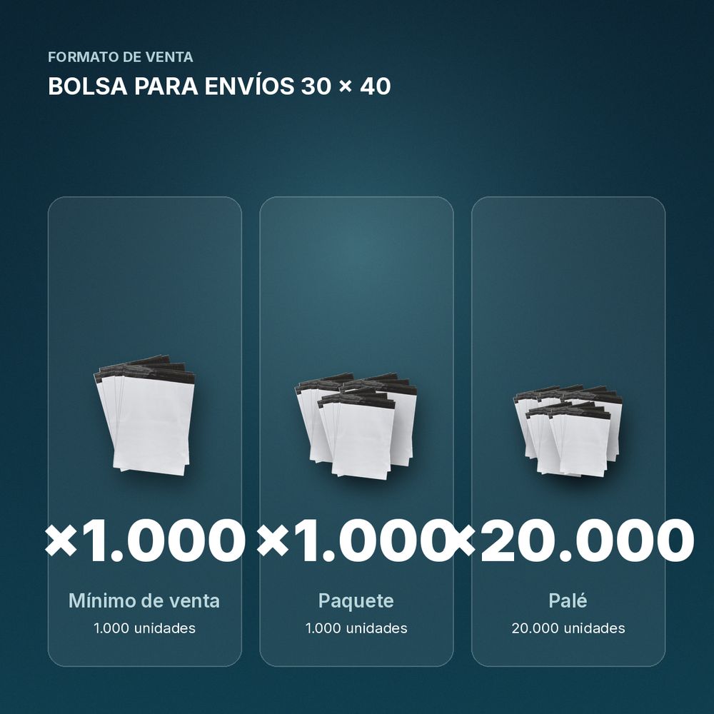 BOLSA PARA ENVÍOS 30 x 40  - formato de venta: paquete de 1000, palé de 20000
