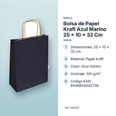 BOLSA DE PAPEL KRAFT AZUL MARINO 25 × 10 × 32 CM  - características principales