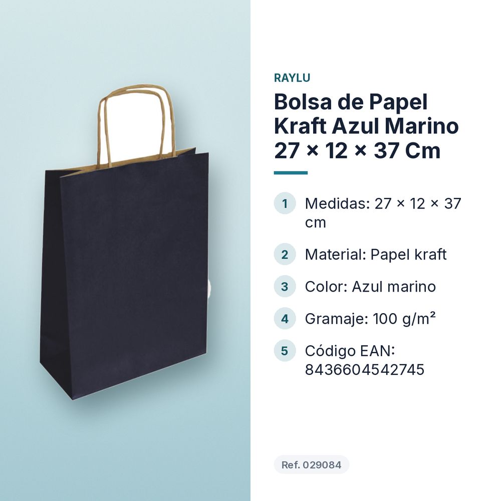 BOLSA DE PAPEL KRAFT AZUL MARINO 27 × 12 × 37 CM  - características principales