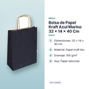 BOLSA DE PAPEL KRAFT AZUL MARINO 32 × 14 × 40 CM - características principales