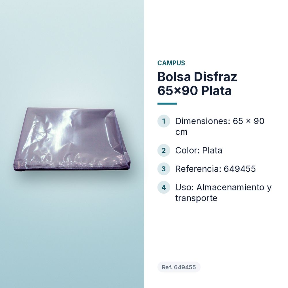 BOLSA DISFRAZ 65X90 PLATA - características principales