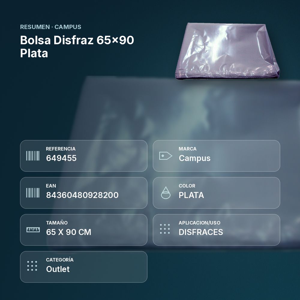 BOLSA DISFRAZ 65X90 PLATA - resumen de atributos