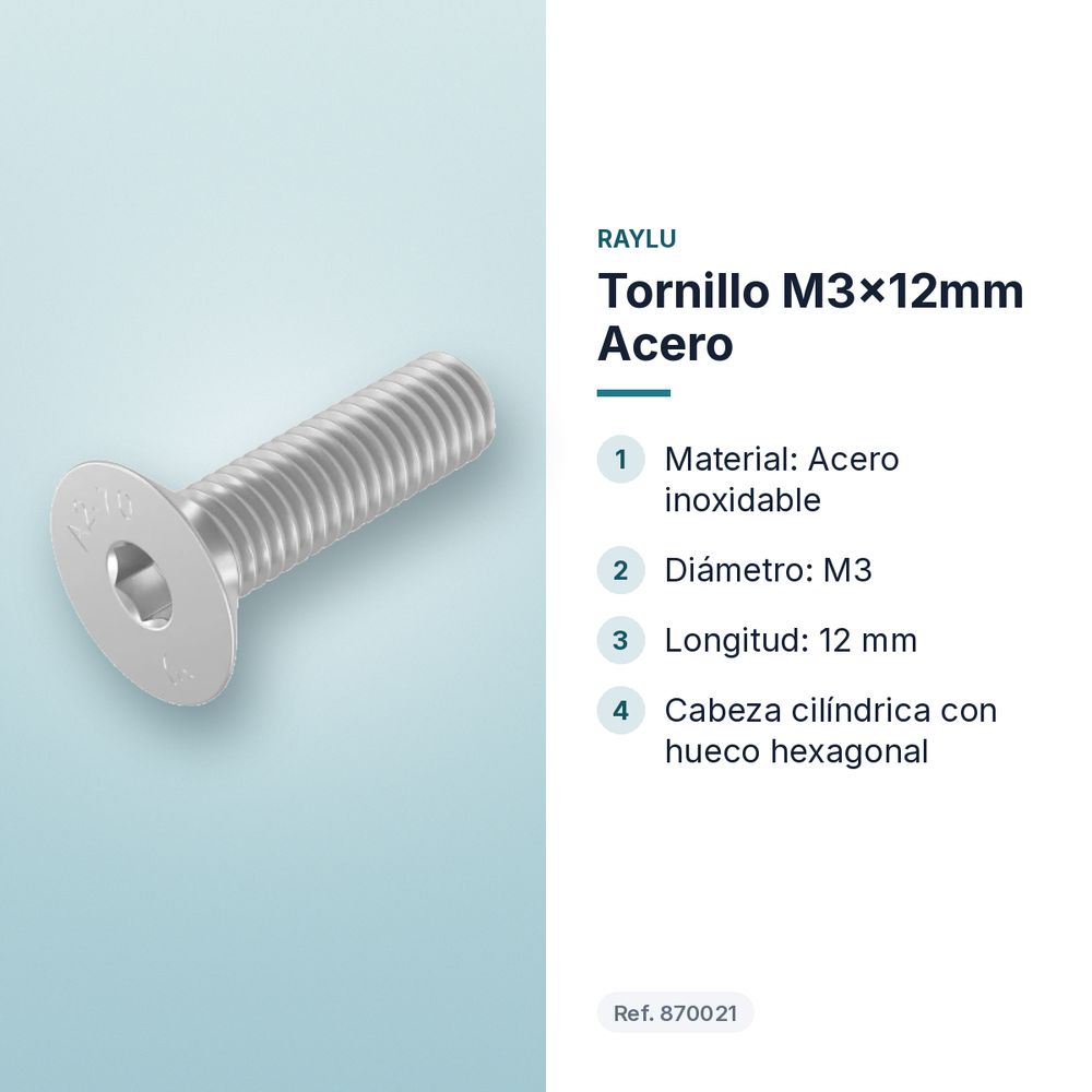 TORNILLO M3X12MM ACERO - características principales