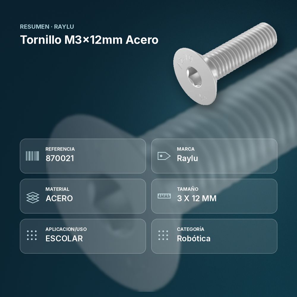 TORNILLO M3X12MM ACERO - resumen de atributos