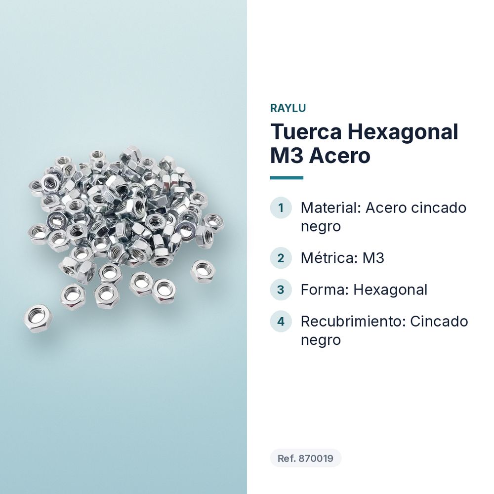 TUERCA HEXAGONAL M3 ACERO  - características principales