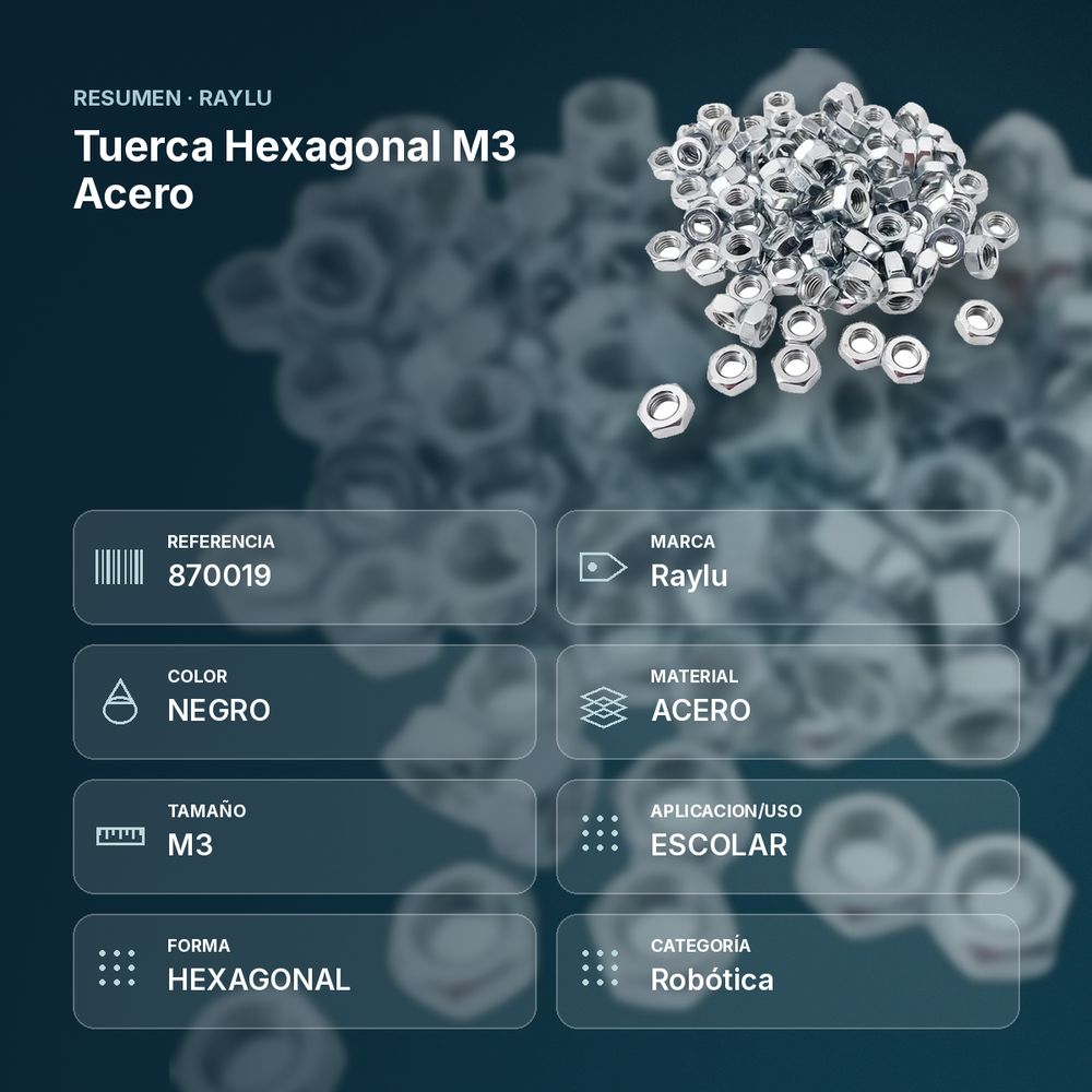 TUERCA HEXAGONAL M3 ACERO  - resumen de atributos