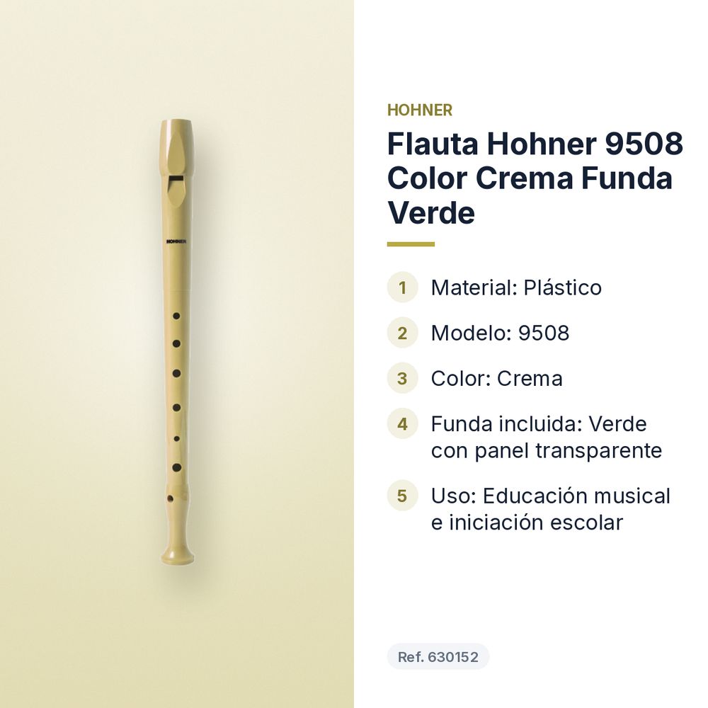 FLAUTA HOHNER 9508 COLOR CREMA FUNDA VERDE - características principales