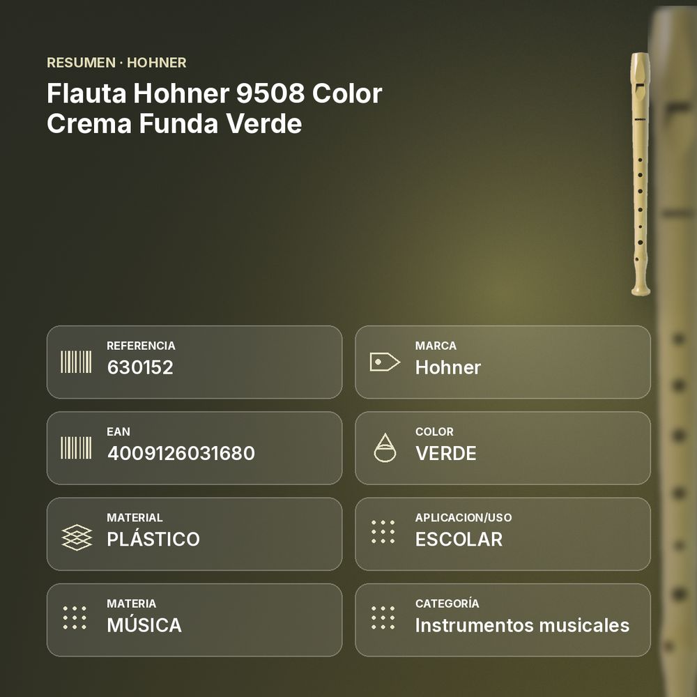 FLAUTA HOHNER 9508 COLOR CREMA FUNDA VERDE - resumen de atributos