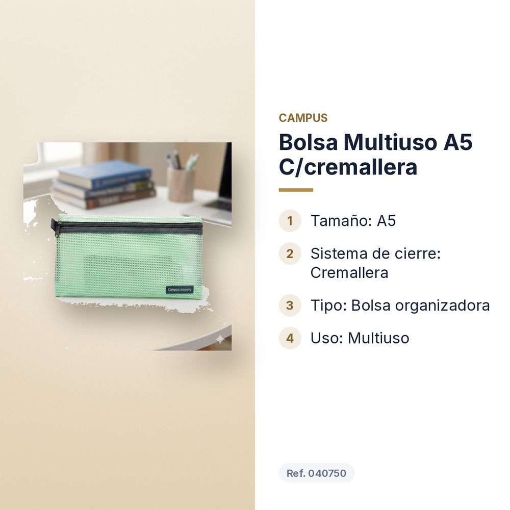 BOLSA MULTIUSO A5 C/CREMALLERA - características principales