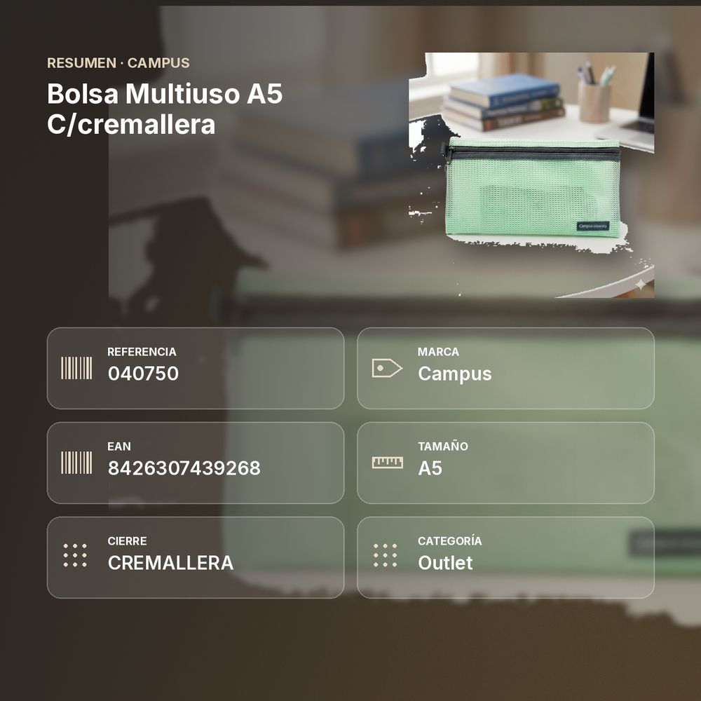 BOLSA MULTIUSO A5 C/CREMALLERA - resumen de atributos