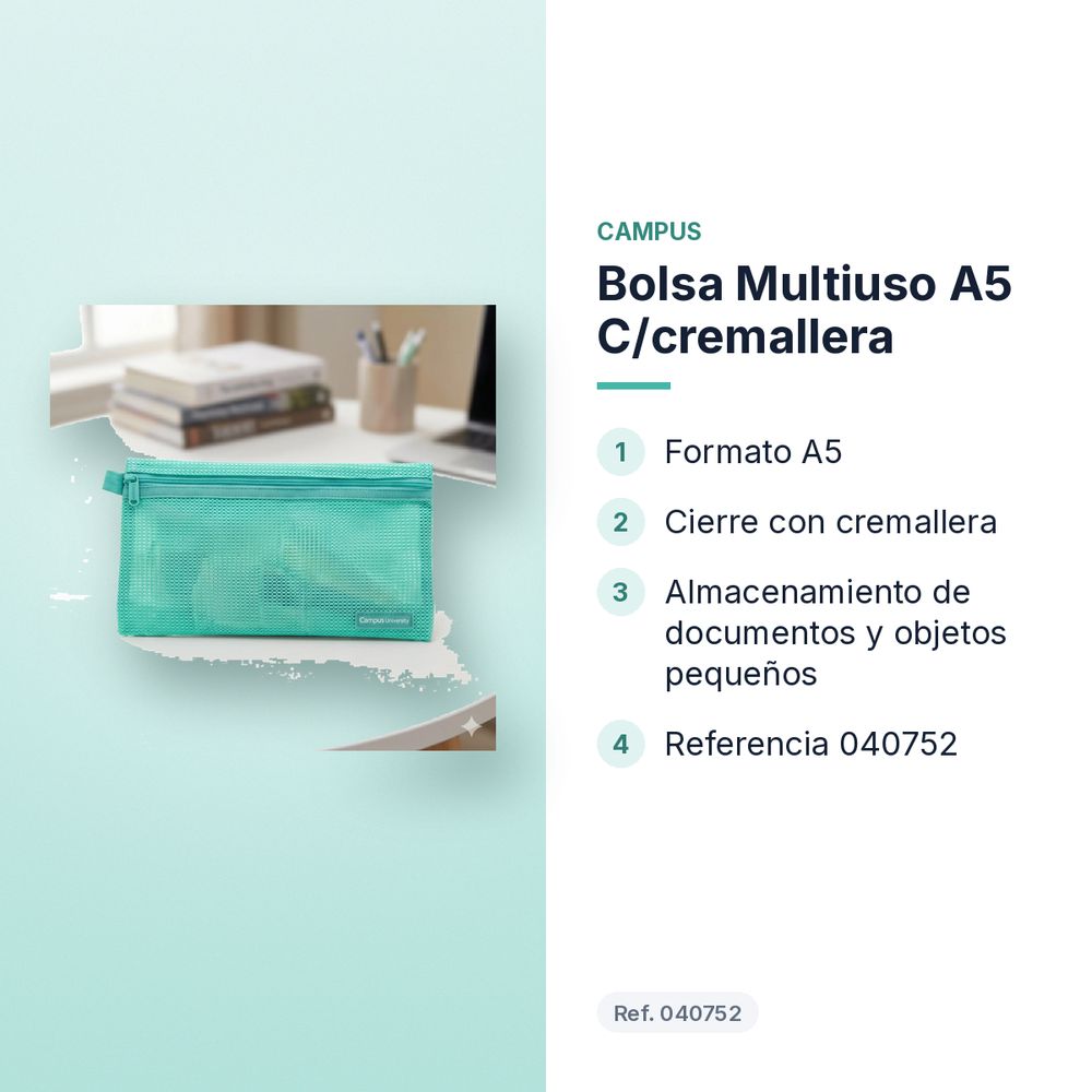 BOLSA MULTIUSO A5 C/CREMALLERA - características principales
