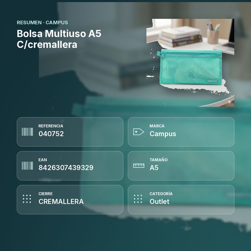 BOLSA MULTIUSO A5 C/CREMALLERA - resumen de atributos