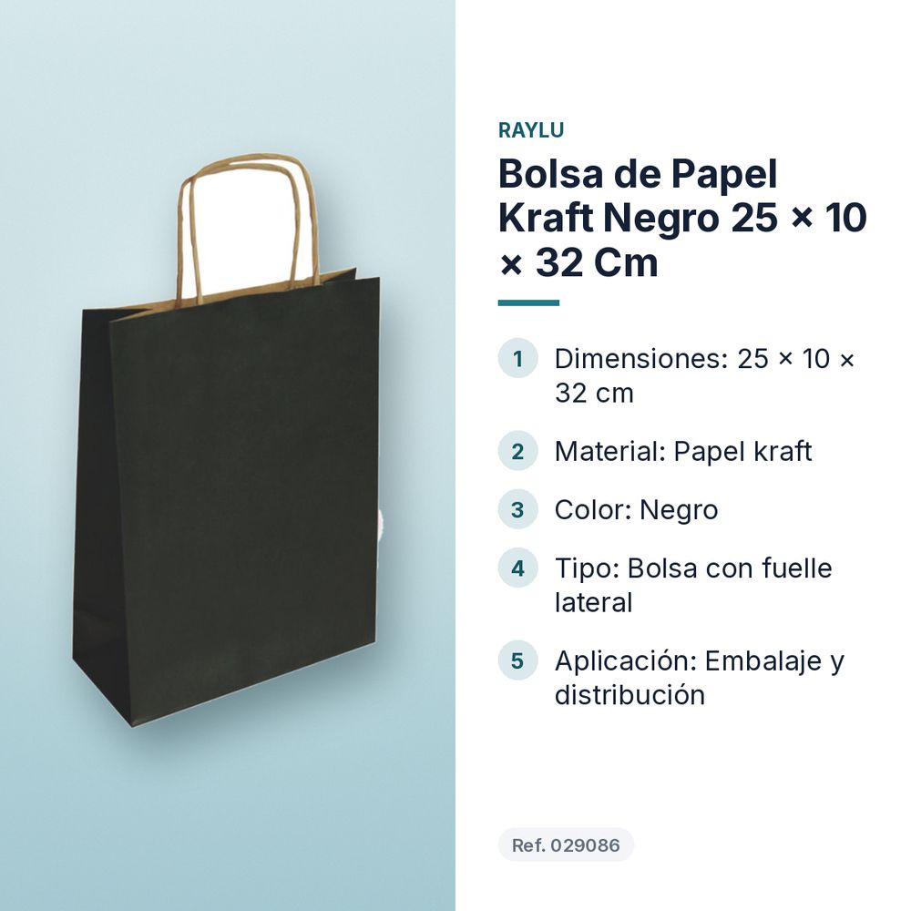 BOLSA DE PAPEL KRAFT NEGRO 25 × 10 × 32 CM - características principales