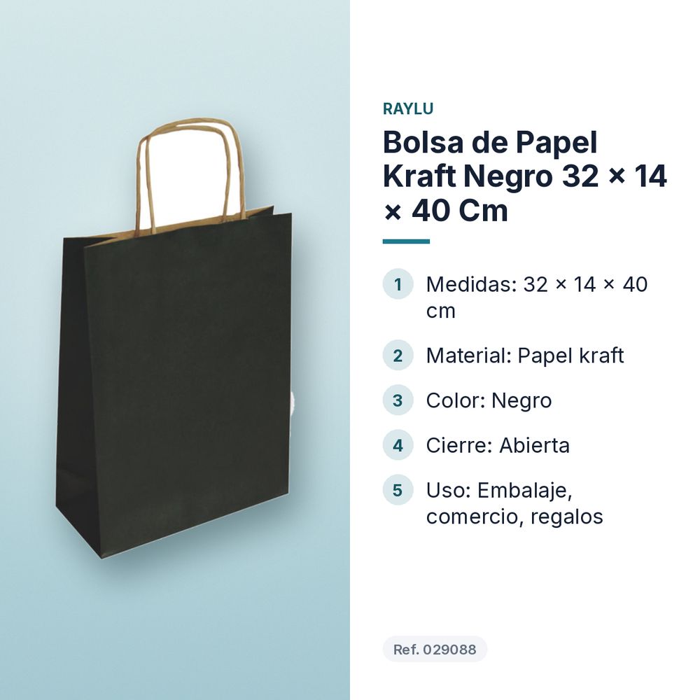 BOLSA DE PAPEL KRAFT NEGRO 32 × 14 × 40 CM - características principales