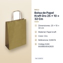 BOLSA DE PAPEL KRAFT ORO 25 × 10 × 32 CM - características principales