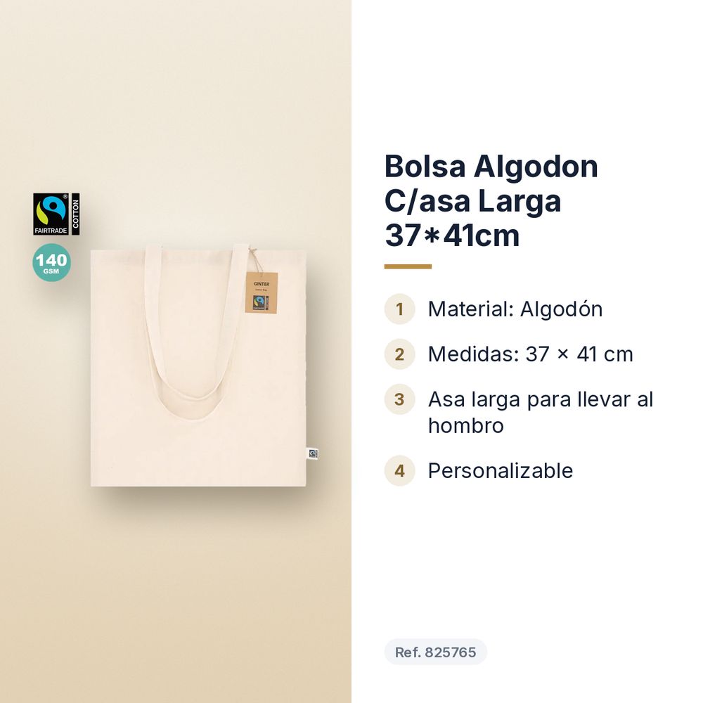 BOLSA ALGODON C/ASA LARGA 37*41CM - características principales