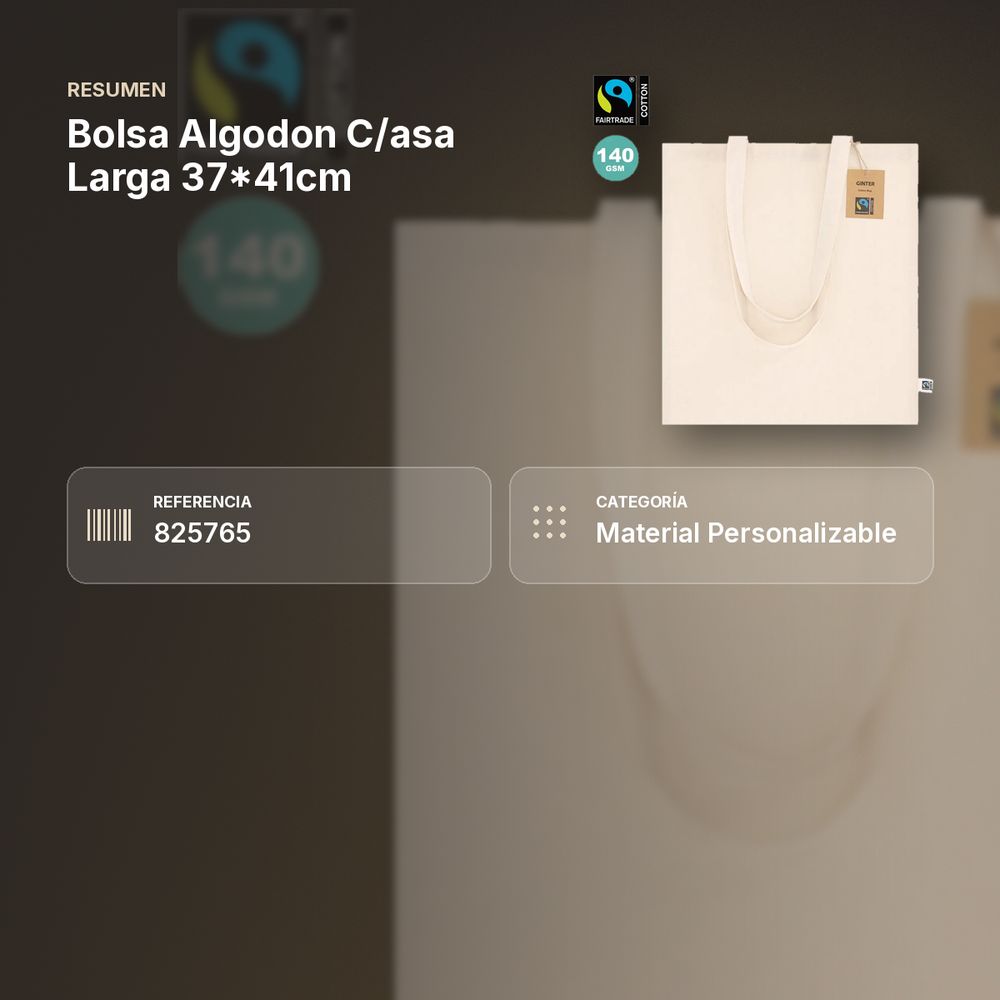 BOLSA ALGODON C/ASA LARGA 37*41CM - resumen de atributos