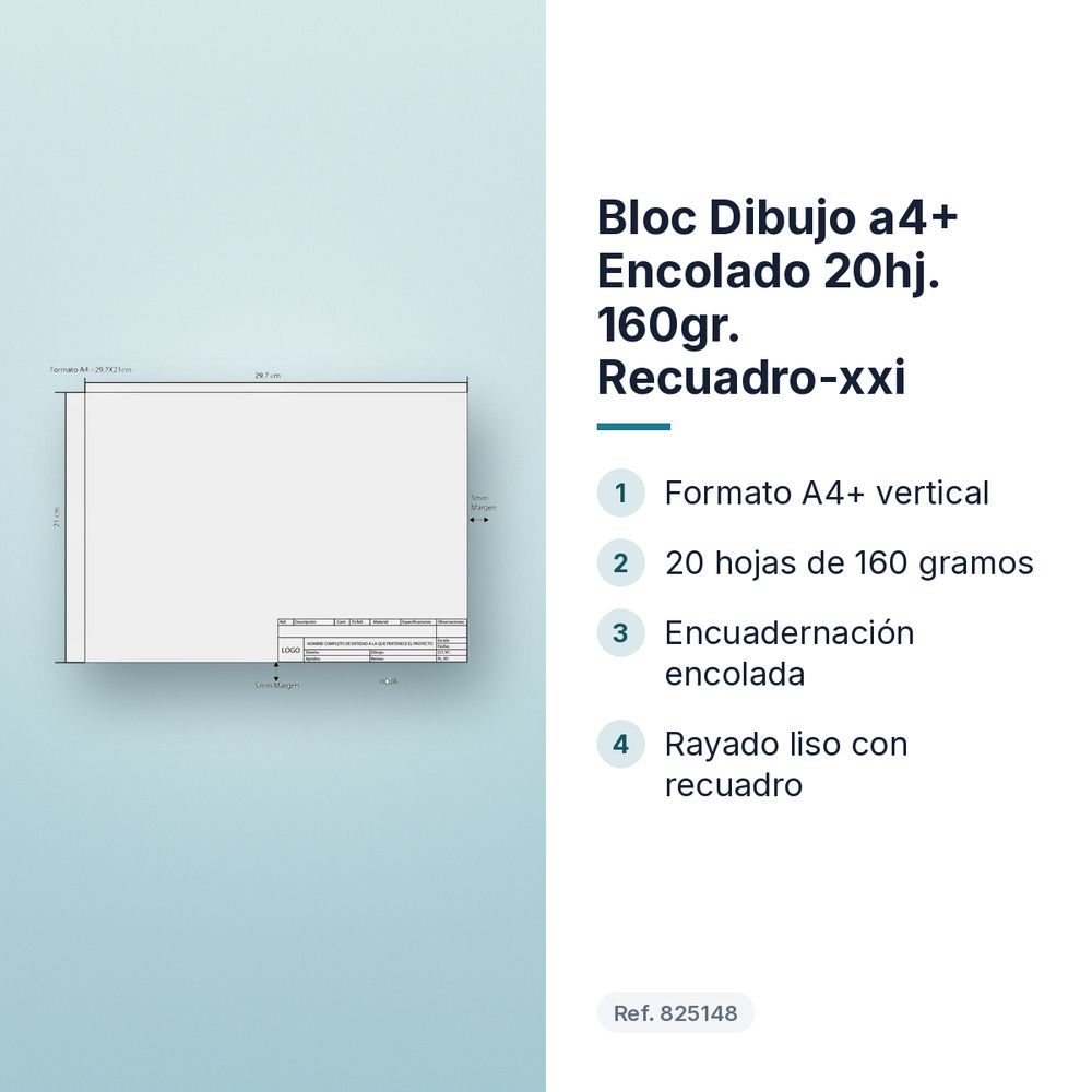 BLOC DIBUJO A4+ ENCOLADO 20HJ. 160GR. RECUADRO-XXI - características principales