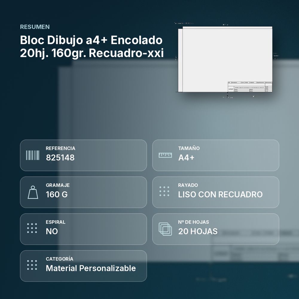 BLOC DIBUJO A4+ ENCOLADO 20HJ. 160GR. RECUADRO-XXI - resumen de atributos