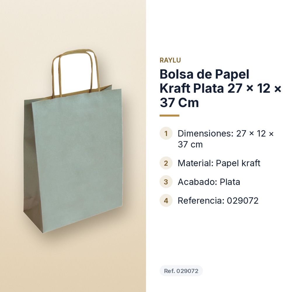 BOLSA DE PAPEL KRAFT PLATA 27 × 12 × 37 CM - características principales