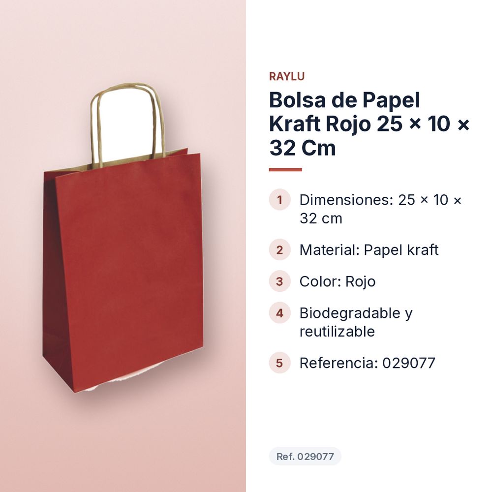 BOLSA DE PAPEL KRAFT ROJO 25 × 10 × 32 CM - características principales