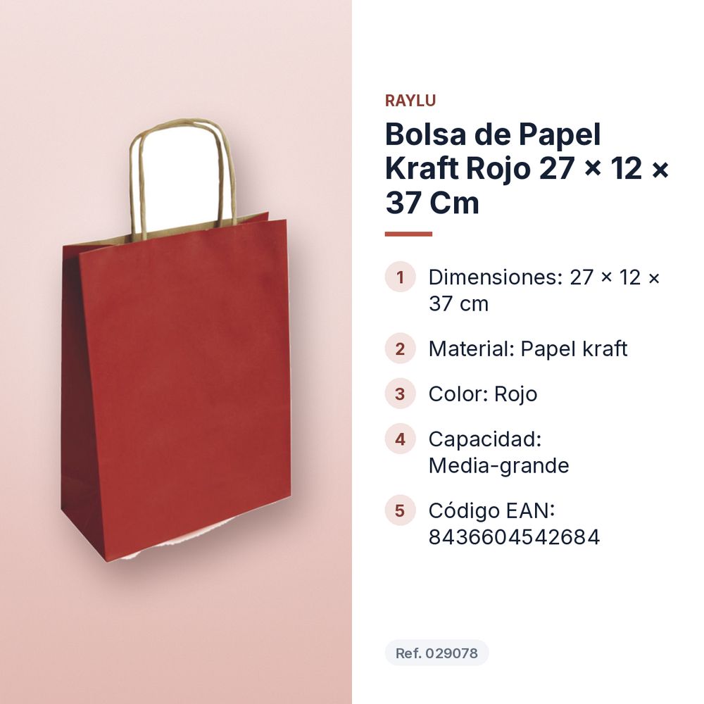 BOLSA DE PAPEL KRAFT ROJO 27 × 12 × 37 CM - características principales
