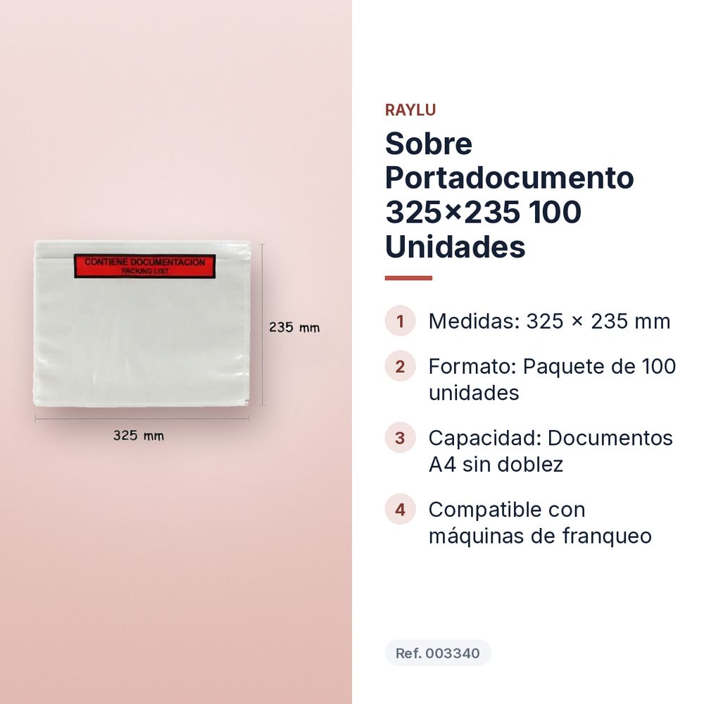 SOBRE PORTADOCUMENTO 325X235 100 UNIDADES - características principales