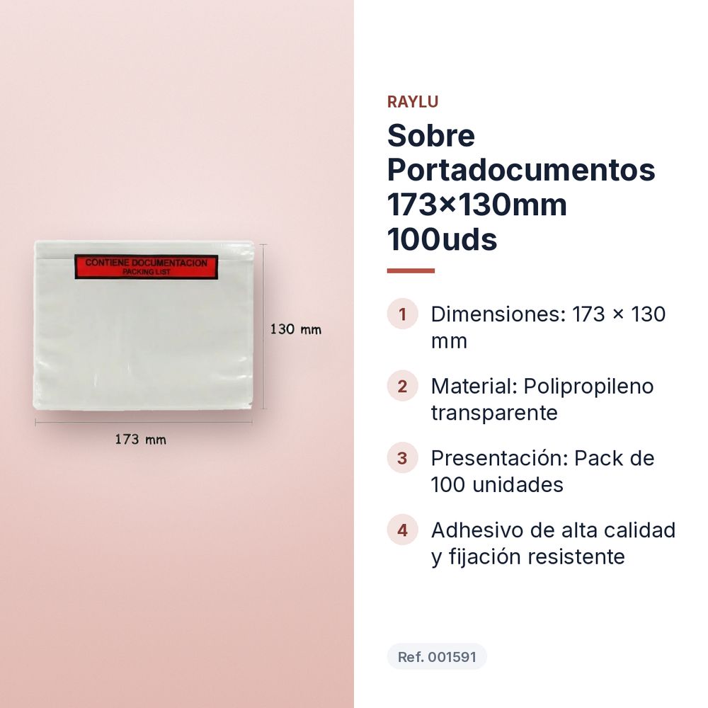 SOBRE PORTADOCUMENTOS 173X130MM 100UDS - características principales