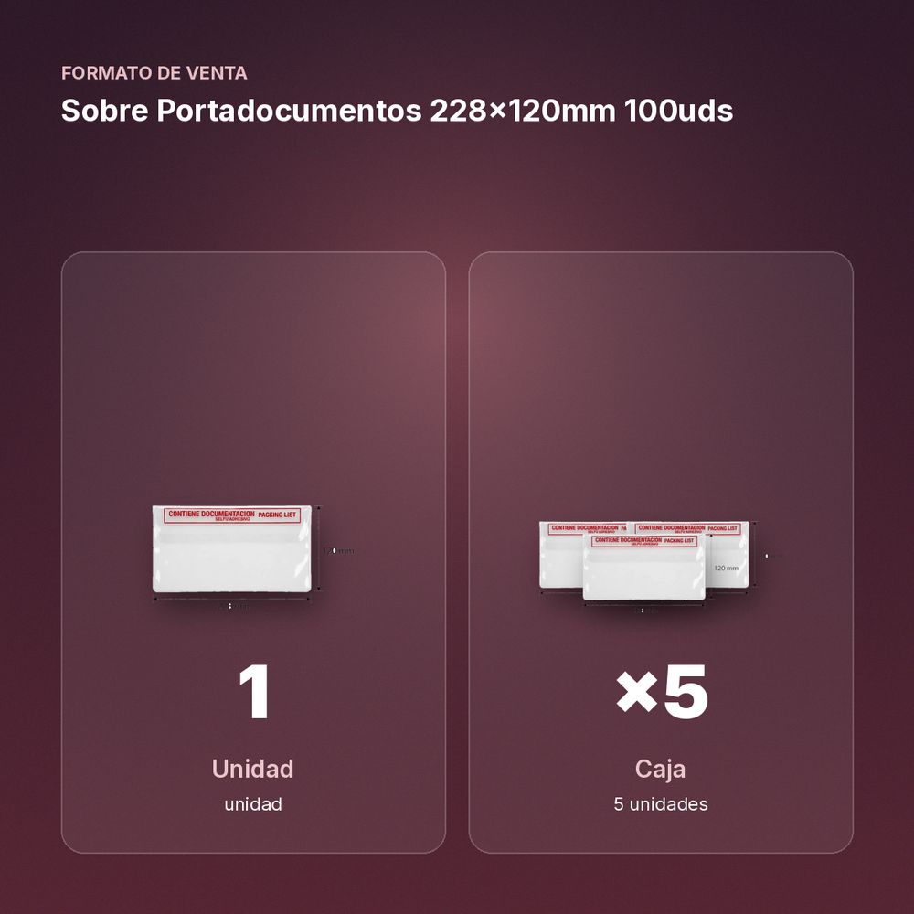 SOBRE PORTADOCUMENTOS 228X120MM 100UDS - formato de venta: caja de 5