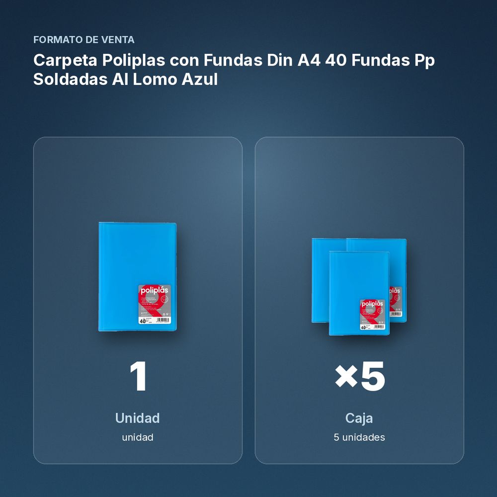 CARPETA POLIPLAS CON FUNDAS DIN A4 40 FUNDAS PP SOLDADAS AL LOMO AZUL - formato de venta: caja de 5