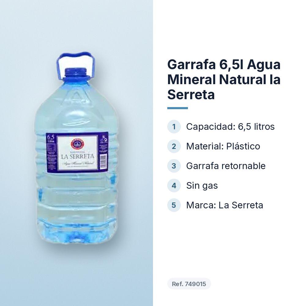 GARRAFA 6,5L AGUA MINERAL NATURAL LA SERRETA - características principales