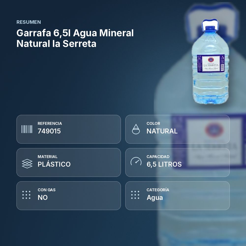 GARRAFA 6,5L AGUA MINERAL NATURAL LA SERRETA - resumen de atributos