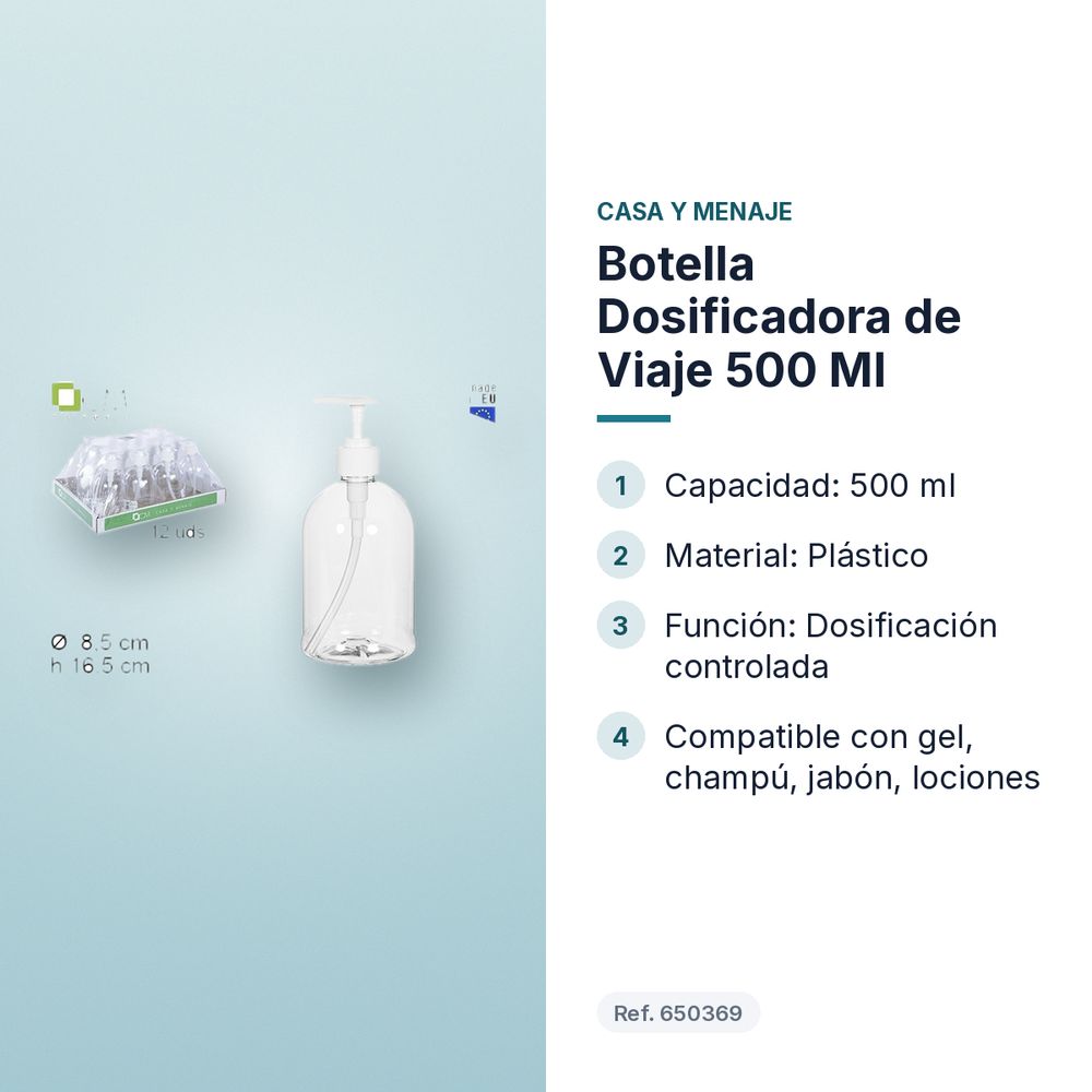 BOTELLA DOSIFICADORA DE VIAJE 500 ML  - características principales