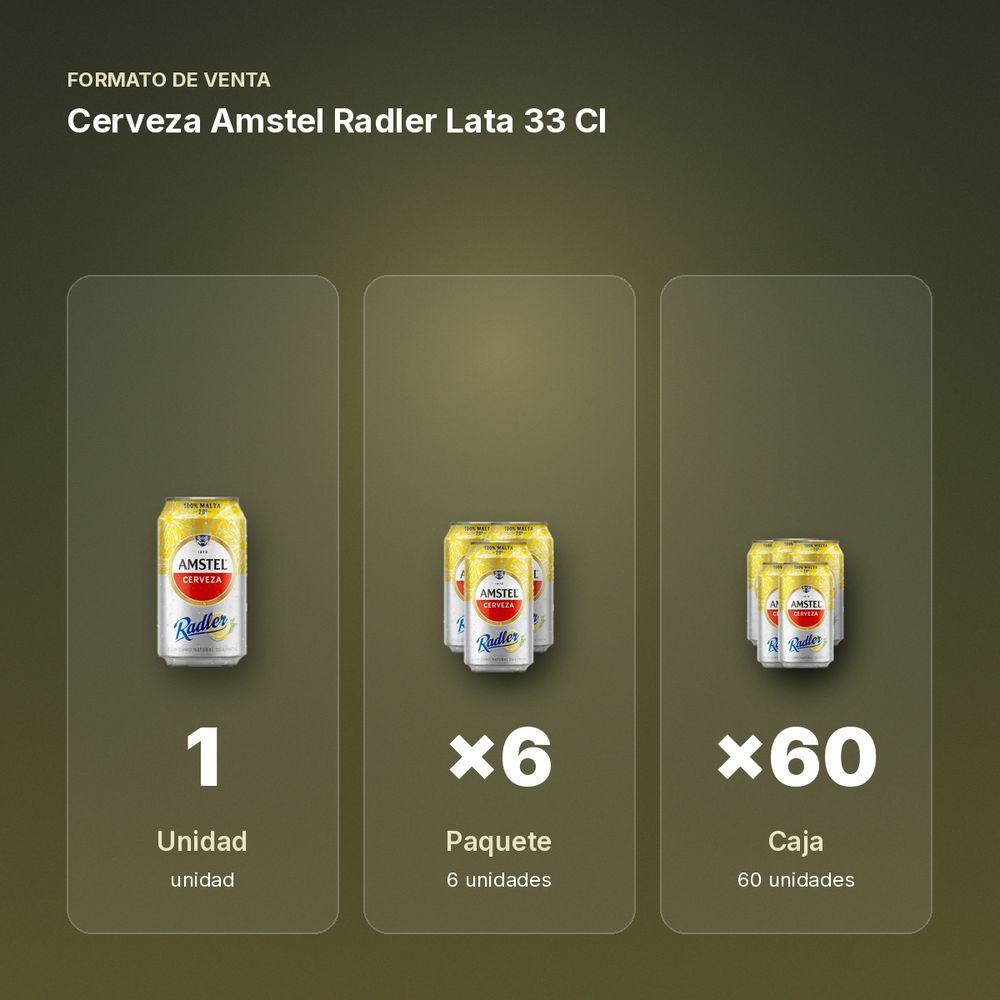CERVEZA AMSTEL RADLER LATA 33 CL - formato de venta: paquete de 6, caja de 60