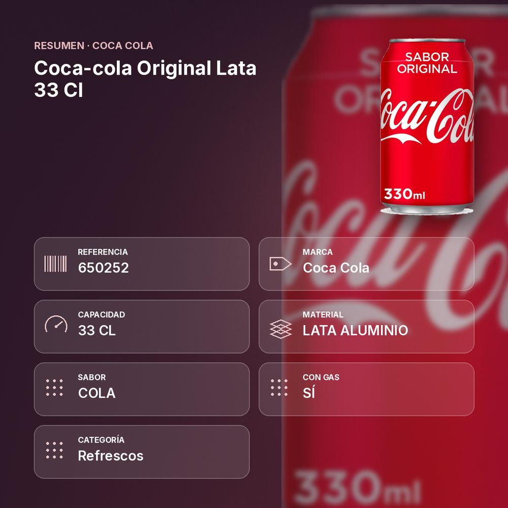 COCA-COLA ORIGINAL LATA 33 CL - resumen de atributos