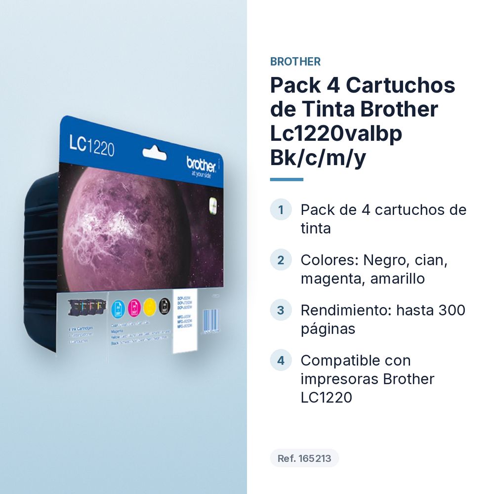 PACK 4 CARTUCHOS DE TINTA BROTHER LC1220VALBP BK/C/M/Y - características principales