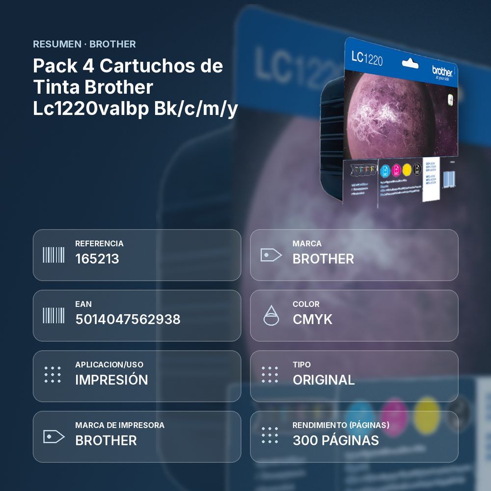 PACK 4 CARTUCHOS DE TINTA BROTHER LC1220VALBP BK/C/M/Y - resumen de atributos