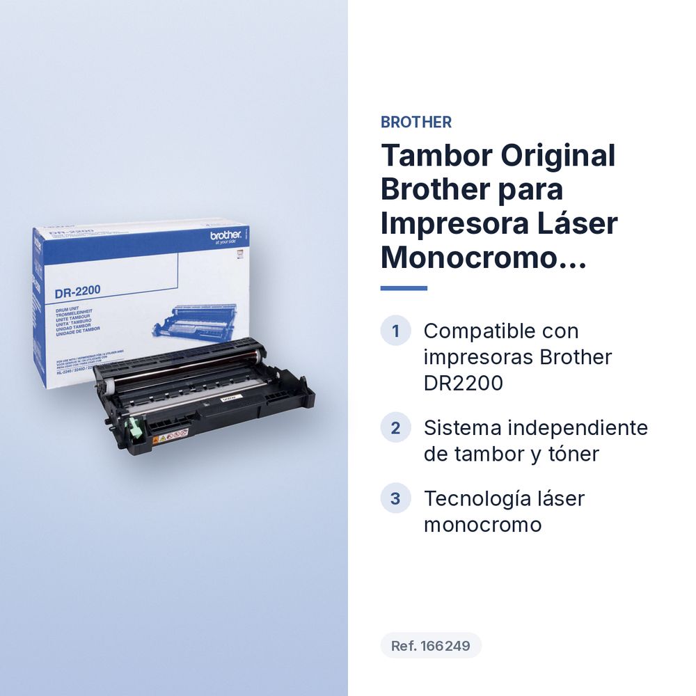 TAMBOR ORIGINAL BROTHER PARA IMPRESORA LÁSER MONOCROMO DR2200 - características principales