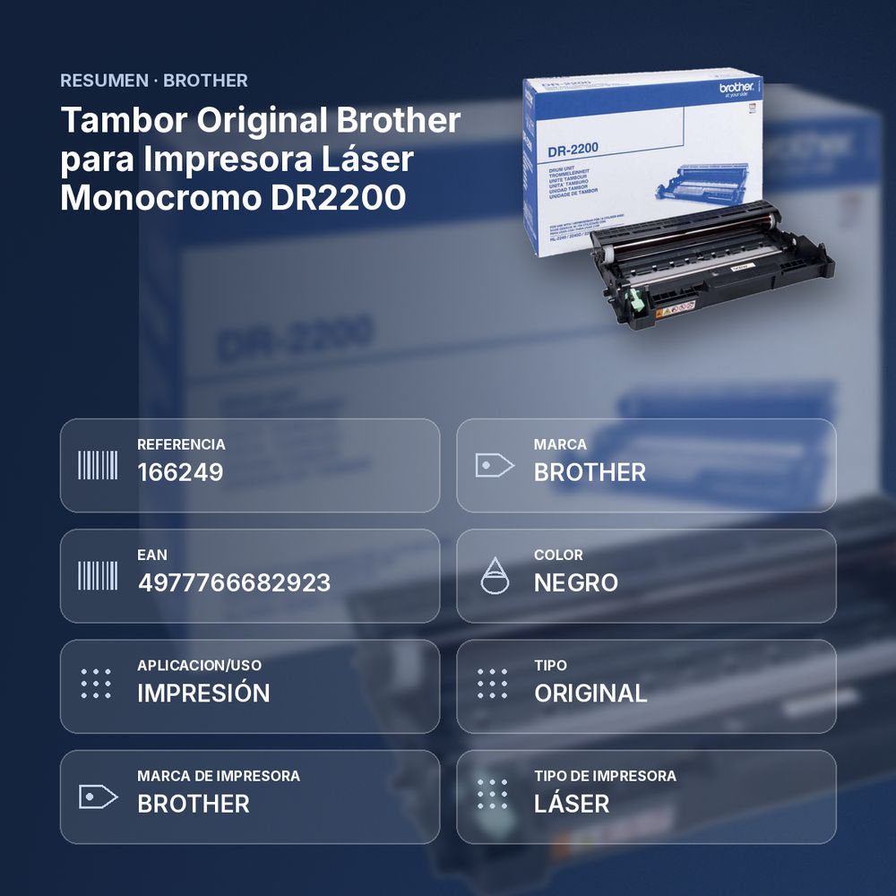 TAMBOR ORIGINAL BROTHER PARA IMPRESORA LÁSER MONOCROMO DR2200 - resumen de atributos