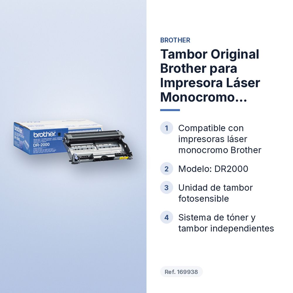 TAMBOR ORIGINAL BROTHER PARA IMPRESORA LÁSER MONOCROMO DR2000 - características principales